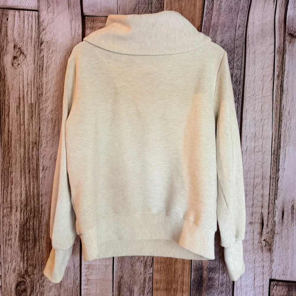 Varley Vine Half Zip Ottoman Pullover Oatmeal Beige Sweatshirt Athleisure Medium - Picture 2 of 10